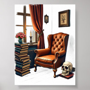 Affiche Coin de lecture Dark Academia Livres anciens Bougi