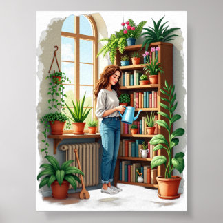 Affiche Coin de lecture de livre de jardinage de maman pla