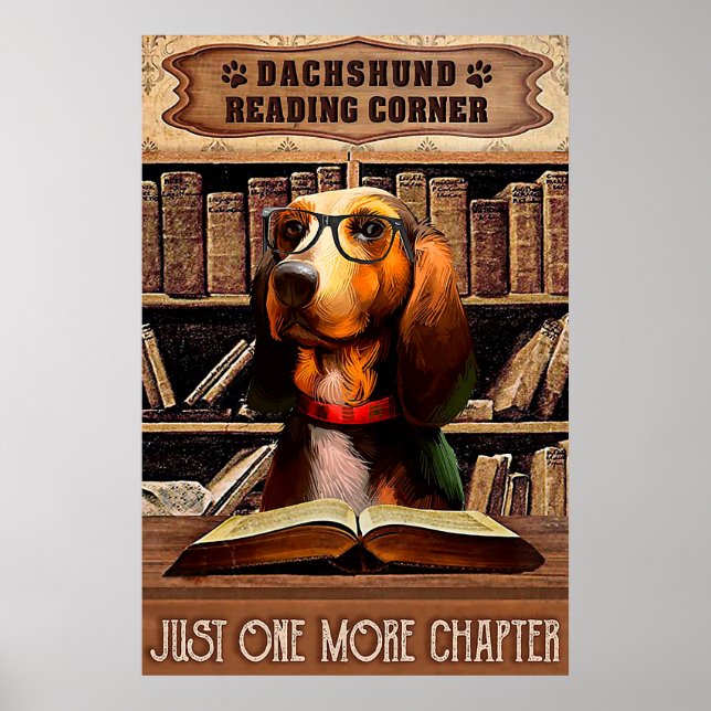 Affiche Coin lecture Livre Dachshund chien (Devant)
