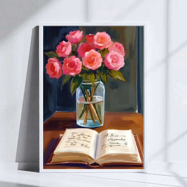 Affiche Coin Lecture Rose Rose Florale Aquarelle (Créateur téléchargé)