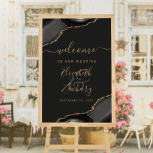 Affiche Coins de galet noir et or 24x36 Bienvenue de maria