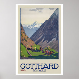 Affiche Col du Saint-Gothard Suisse