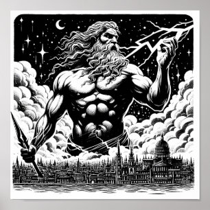 Affiche Colère de Zeus encre illustration mythologie grecq