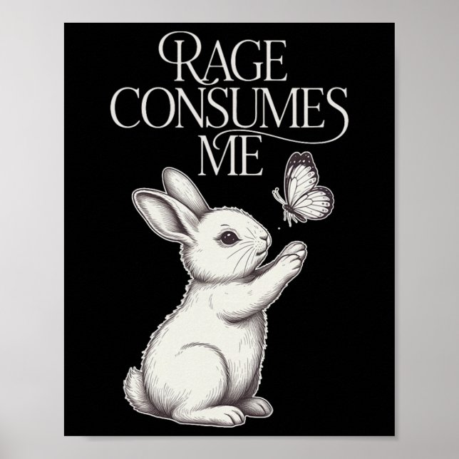 Affiche Colère Me Consume Lapin Papillon Sarcastique Menta (Devant)