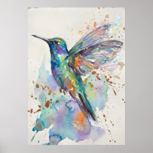 Affiche Colibri Aquarelle Arc-en-ciel Iridescent Or Sp