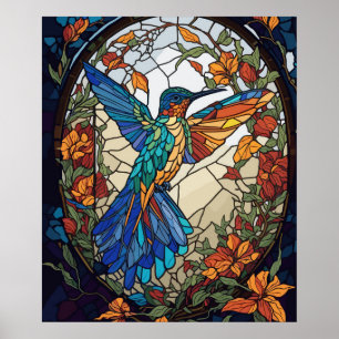 Affiche Colibri artistique en verre coloré