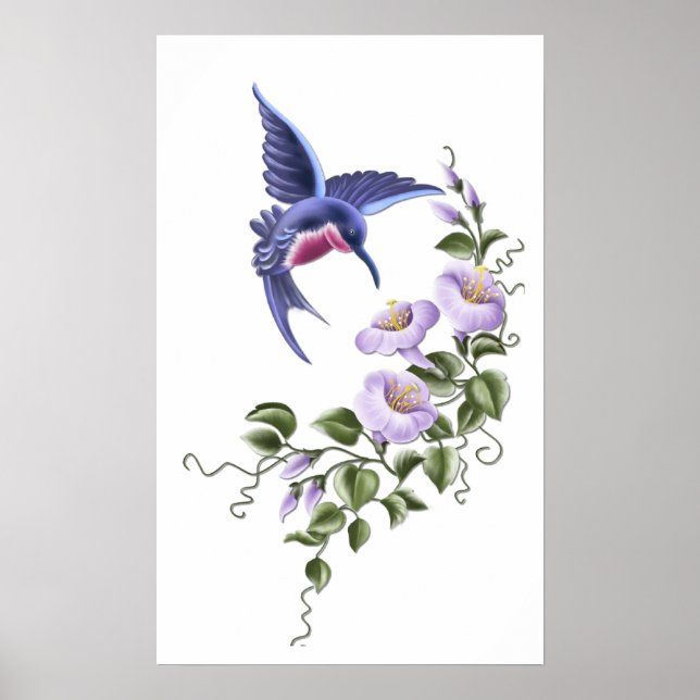 Affiche Colibri avec fleurs 2 Imprimer (Devant)