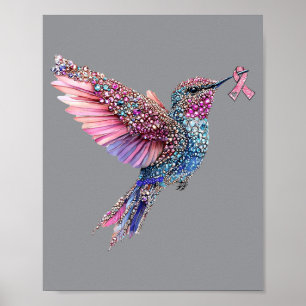 Affiche Colibri Coloré -Pierre Précieuse- Avec Ruban Rose