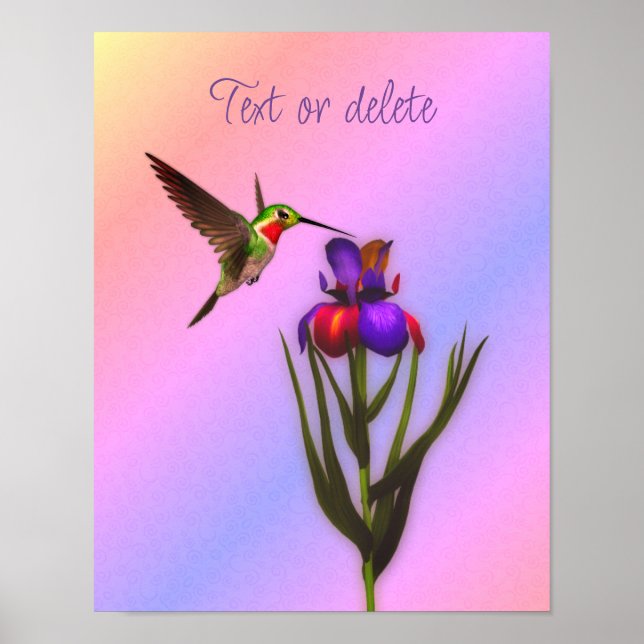 Affiche Colibri Et Fleur Iris Personnalisés (Devant)
