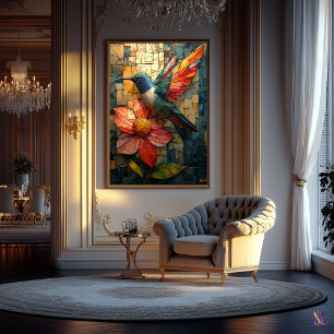 Affiche Colibri et fleurs en verre tendu