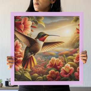 Affiche Colibri gracieux S'enfonçant au-dessus de la fleur