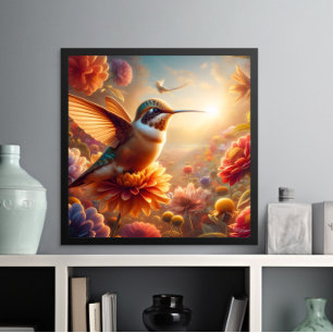 Affiche Colibri gracieux S'enfonçant au-dessus de la fleur