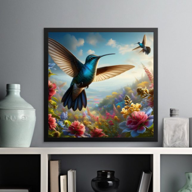 Affiche Colibri gracieux volant au-dessus du champ de fleu (Créateur téléchargé)