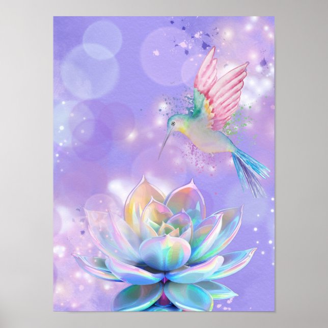 Affiche Colibri Mystique et Lotus Arc-en-Ciel (Devant)