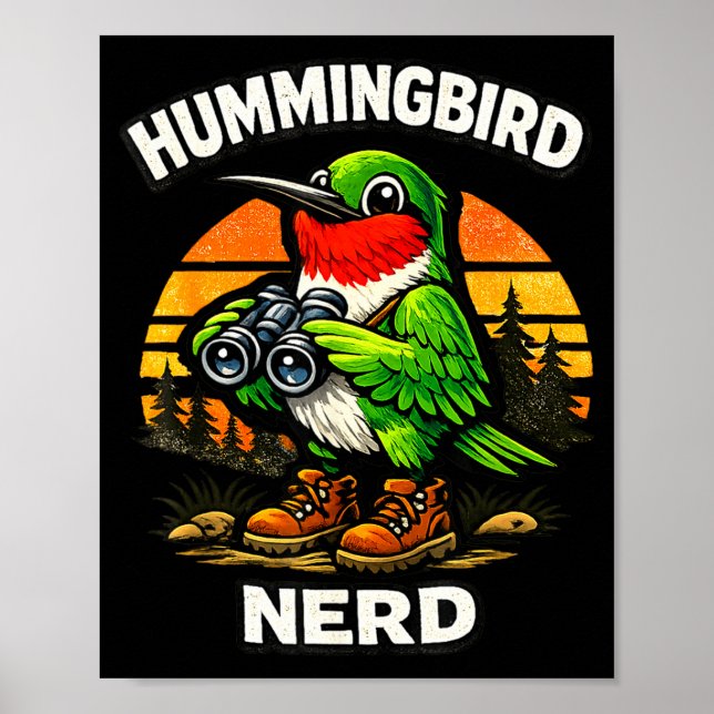 Affiche Colibri nerd drôle observation oiseaux vintage rét (Devant)