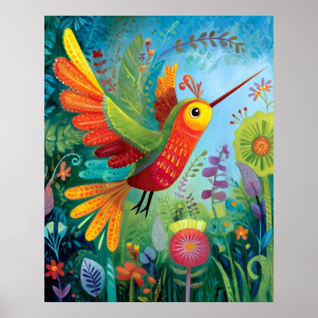 Affiche Colibri œuvre d'art colorée (Devant)