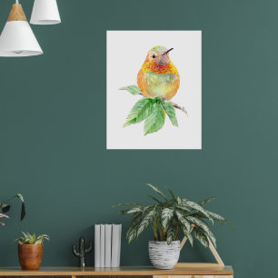 Affiche Colibri roux fantaisiste aquarelle originale
