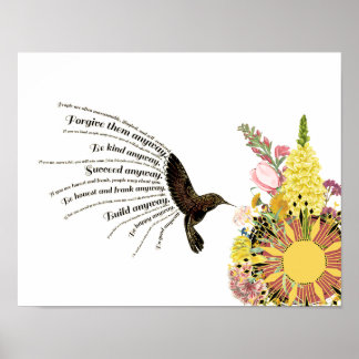 Affiche Colibri, soleil et fleurs