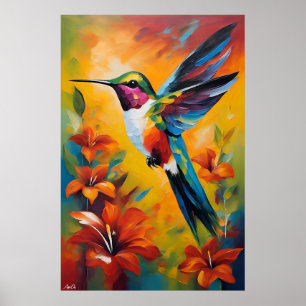 Affiche   Colibri   Style de peinture à l'huile