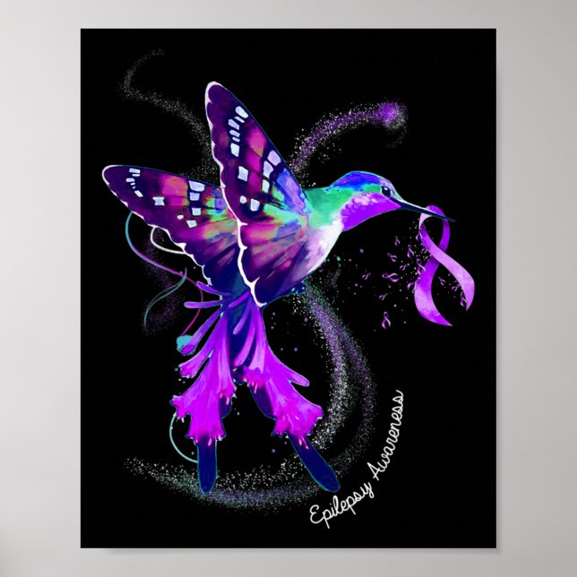 Affiche Colibri tenant pourpre Ribbon Epilepsie (Devant)