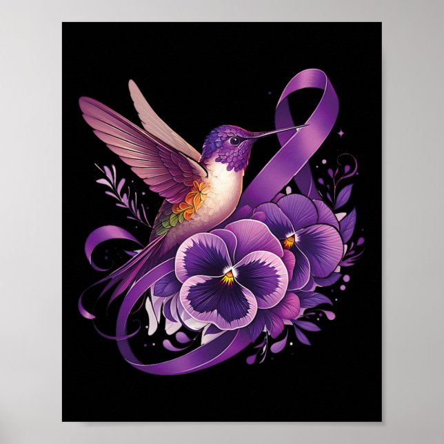 Affiche Colibri tenant un ruban de pensée violette Heimerh (Devant)
