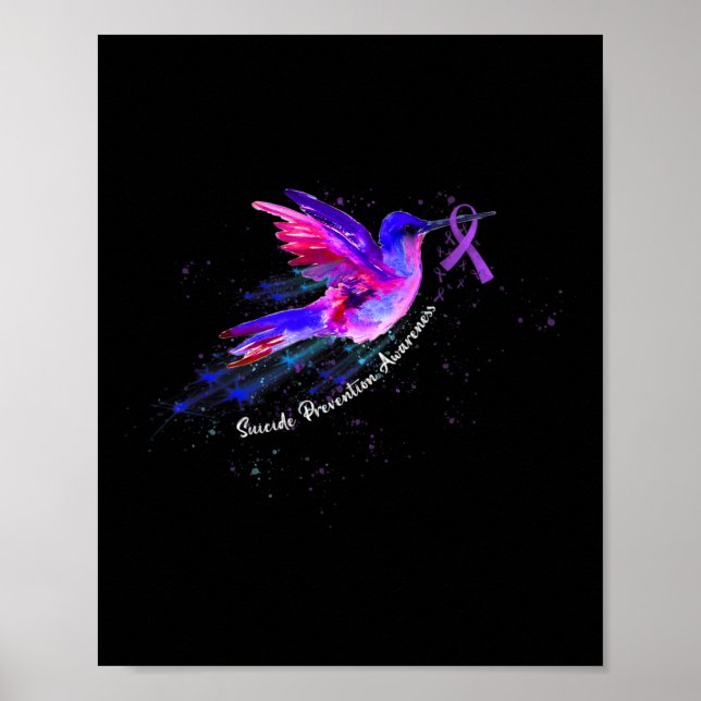 Affiche Colibri tenant un ruban violet Fibromyalgie Awa (Devant)