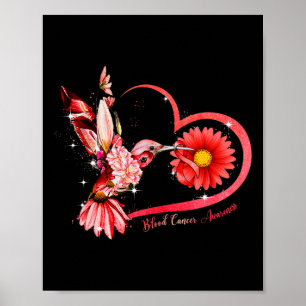 Affiche Colibri Tournesol Rouge Ruban de sang Cancer Awar