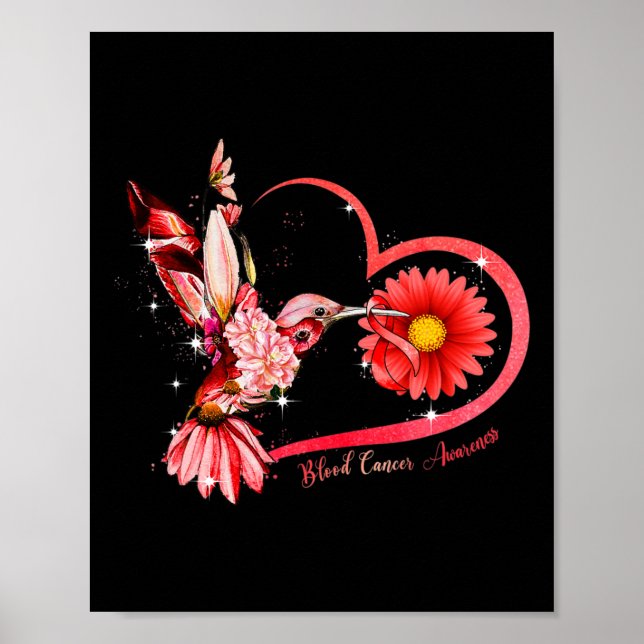 Affiche Colibri Tournesol Rouge Ruban de sang Cancer Awar (Devant)