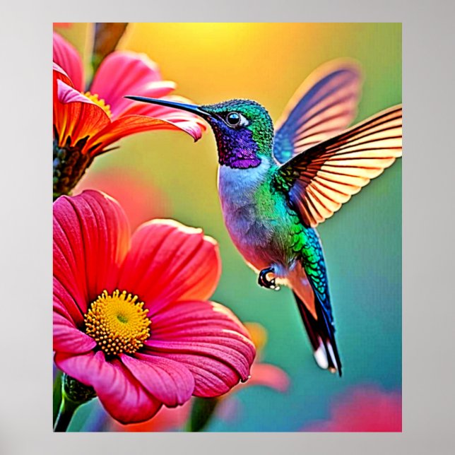 Affiche Colibri vibrant au coucher du soleil (Devant)