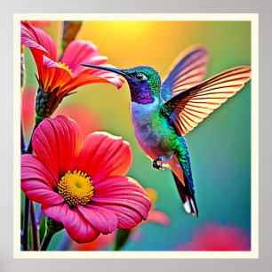Affiche Colibri vibrant au coucher du soleil