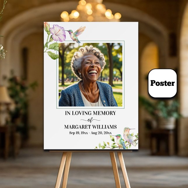 Affiche Colibris Élégants Photo Florale Funérailles (Créateur téléchargé)