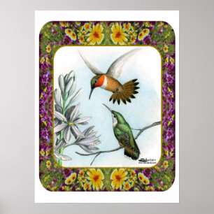 Affiche Colibris et fleurs #2