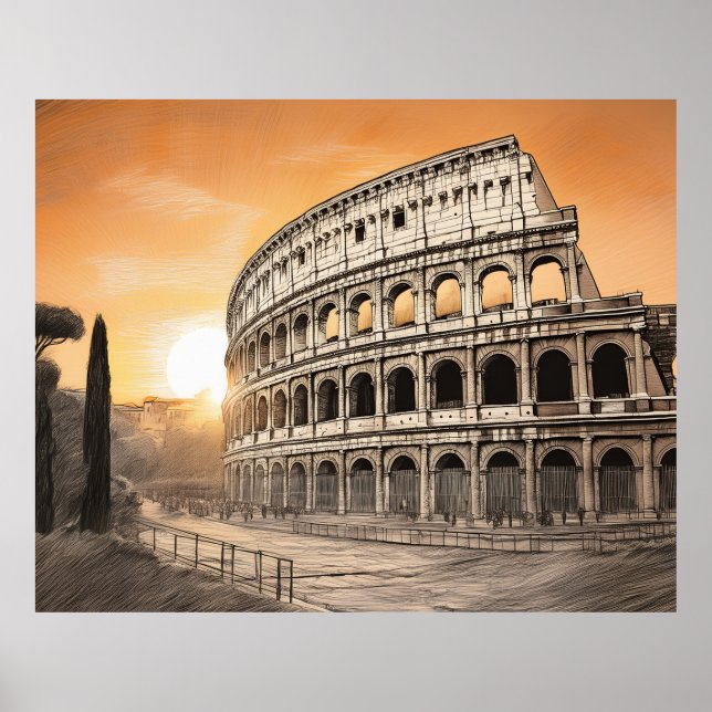 Affiche Colisée à Rome avec lumière chaude de coucher de s (Devant)