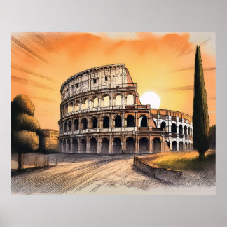 Affiche Colisée à Rome Italie au coucher du soleil 