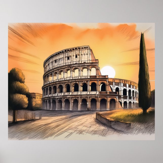Affiche Colisée à Rome Italie au coucher du soleil  (Devant)