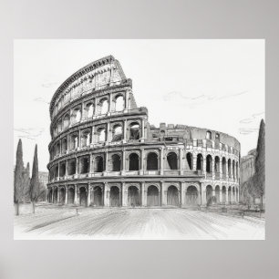 Affiche Colisée monument historique à rome, italie esquiss