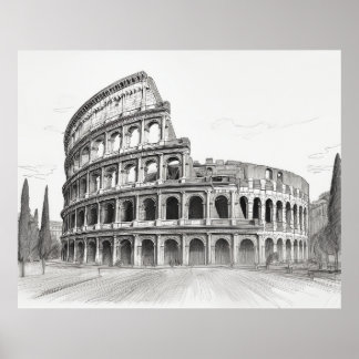 Affiche Colisée monument historique à rome, italie esquiss