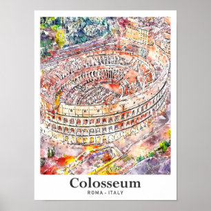 Affiche Colisée Rome Italie Aquarelle Croquis main