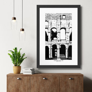 Affiche Colisée Rome Italie Encre Voyage Esquisse