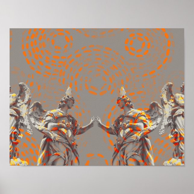 Affiche Collage cool de sculptures et de cercles oranges (Devant)
