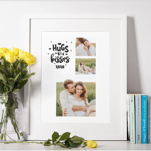 Affiche Collage Couple Photo & Hugs Et Baisers Phrase Love