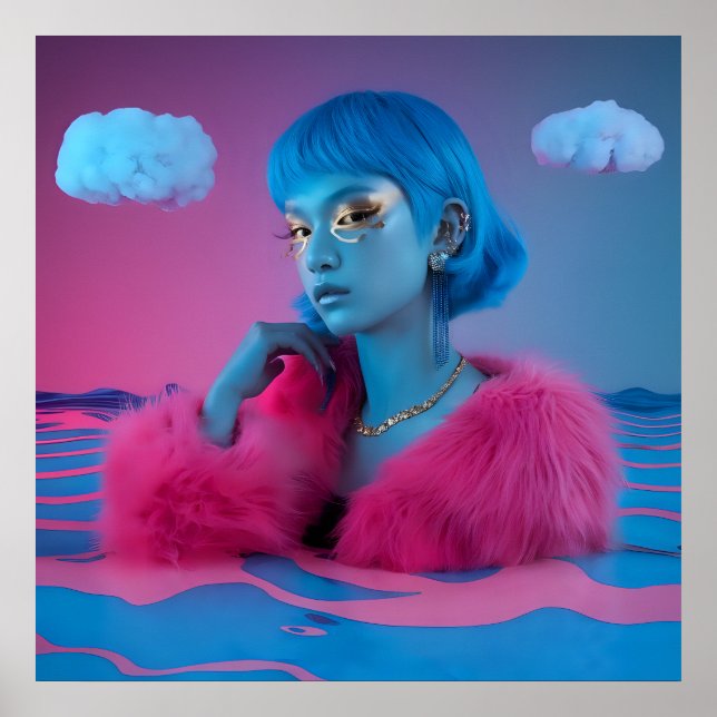 Affiche Collage créatif fille en manteau de fourrure rose (Devant)