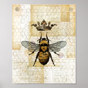 Affiche Collage d'abeilles couronnées