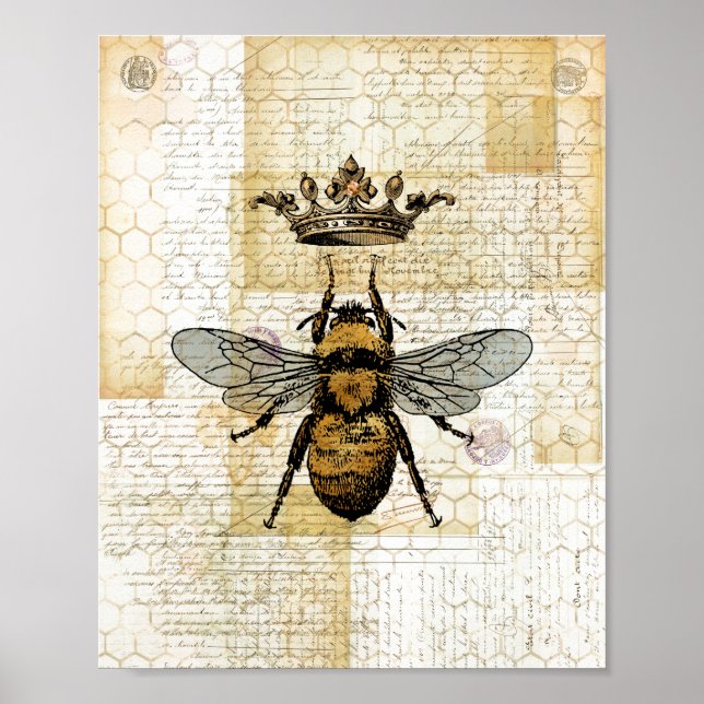 Affiche Collage d'abeilles couronnées (Devant)