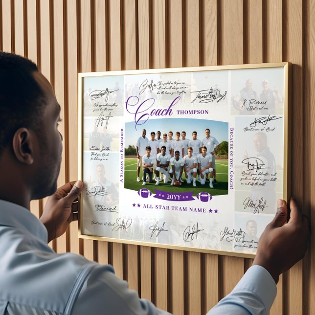 Affiche Collage d'appréciation de l'entraîneur Signature d (Coach Appreciation Collage Football Team Signature Poster)