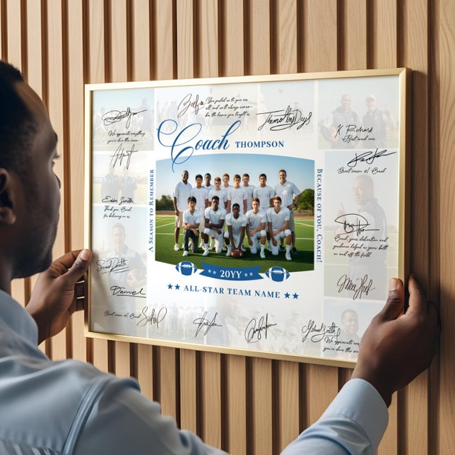 Affiche Collage d'appréciation de l'entraîneur Signature d (Coach Appreciation Collage Football Team Signature Poster)