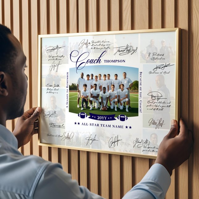 Affiche Collage d'appréciation de l'entraîneur Signature d (Coach Appreciation Collage Football Team Signature Poster)