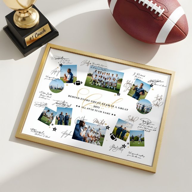 Affiche Collage d'appréciation de l'entraîneur Signature d (Coach Appreciation Collage Football Team Signature Poster)