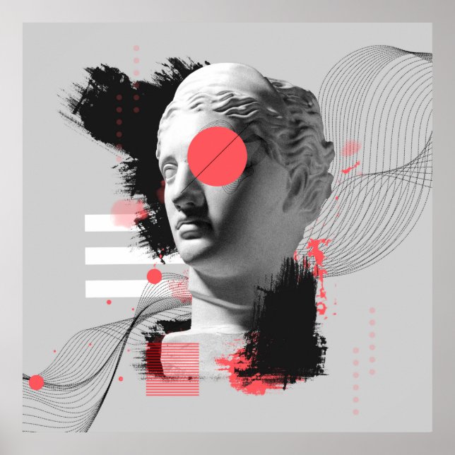 Affiche Collage d'art contemporain avec tête de statue ant (Devant)