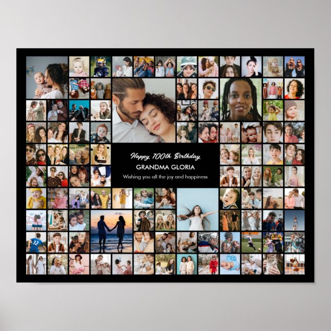 Affiche Collage de 100 photos personnalisé pour le 100e an (Devant)